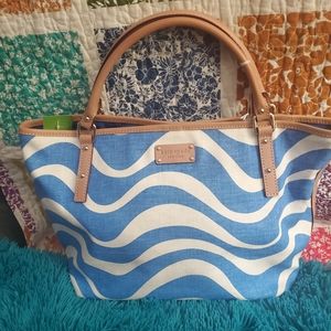 KATE SPADE CANVAS X LG TOTE BLUE NWT